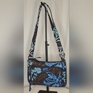 Vera Bradley Crossbody Bag | Navy Blue Floral Brown | Zip Front Shoulder Bag